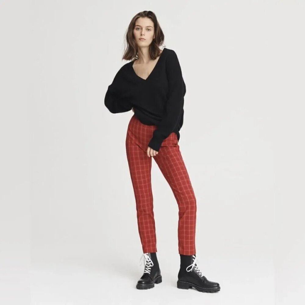 Rag & Bone Red Multi Simone High Rise Plaid Pants size 2 - Picture 10 of 12